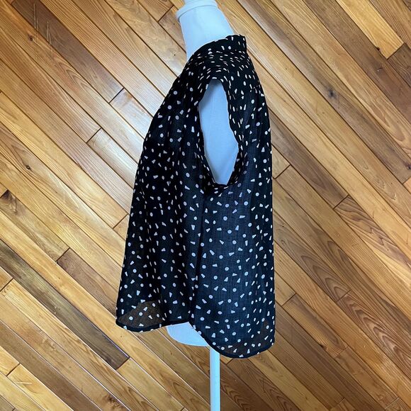 Vintage 80s Black and White Confetti Short Sleeve Button Up - Picture 3 of 4